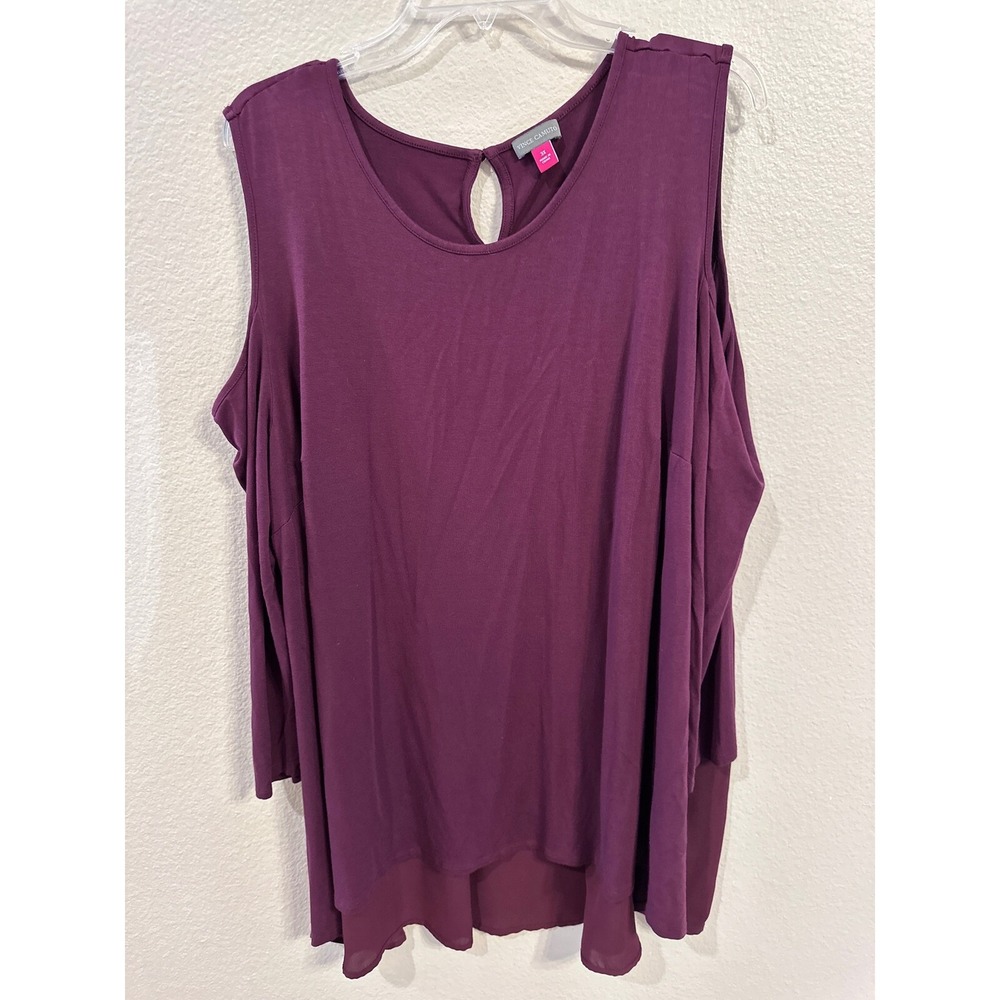 Vince‎ Camuto Cold Shoulder Top Blouse Keyhole Back Purple 3X